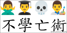 不学亡术 对应Emoji 🙅‍♂️ 👨‍🎓 💀 👨‍🎨  的对照PNG图片