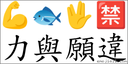 力与愿违 对应Emoji 💪 🐟 🖖 🈲  的对照PNG图片