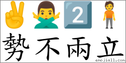 勢不兩立 對應Emoji ✌ 🙅‍♂️ 2️⃣ 🧍  的對照PNG圖片