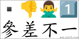 參差不一 對應Emoji  👎 🙅‍♂️ 1️⃣  的對照PNG圖片