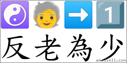 反老為少 對應Emoji ☯ 🧓 ➡ 1️⃣  的對照PNG圖片