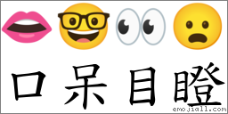 口呆目瞪 對應Emoji 👄 🤓 👀 😦  的對照PNG圖片
