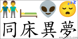 同床異夢 對應Emoji 👬 🛏 👽 😴  的對照PNG圖片