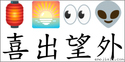 喜出望外 對應Emoji 🏮 🌅 👀 👽  的對照PNG圖片