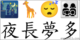夜長夢多 對應Emoji 🌃 🦒 😴 👨‍👩‍👧‍👦  的對照PNG圖片