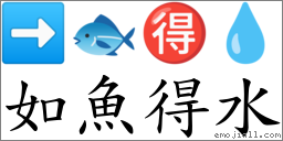 如魚得水 對應Emoji ➡ 🐟 🉐 💧  的對照PNG圖片