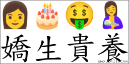 嬌生貴養 對應Emoji 👩 🎂 🤑 🤱  的對照PNG圖片