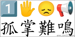 孤掌難鳴 對應Emoji 1️⃣ 🖐 😞 📢  的對照PNG圖片