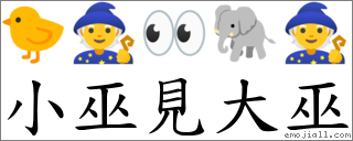 小巫見大巫 對應Emoji 🐤 🧙 👀 🐘 🧙  的對照PNG圖片