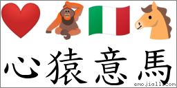 心猿意马 对应Emoji ❤️ 🦧 🇮🇹 🐴  的对照PNG图片