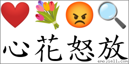 心花怒放 對應Emoji ❤️ 💐 😡 🔍  的對照PNG圖片