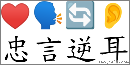 忠言逆耳 對應Emoji ♥ 🗣 🔄 👂  的對照PNG圖片