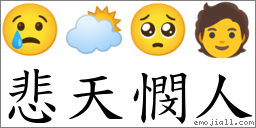 悲天憫人 對應Emoji 😢 🌥 🥺 🧑  的對照PNG圖片