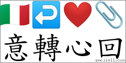 意转心回 对应Emoji 🇮🇹 ↩ ❤️ 📎  的对照PNG图片