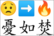 憂如焚 對應Emoji 😟 ➡ 🔥  的對照PNG圖片