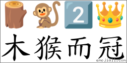 木猴而冠 对应Emoji 🪵 🐒 2️⃣ 👑  的对照PNG图片