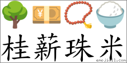 桂薪珠米 對應Emoji 🌳 💴 📿 🍚  的對照PNG圖片