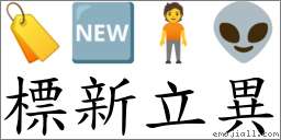 標新立異 對應Emoji 🏷 🆕 🧍 👽  的對照PNG圖片