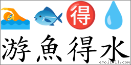 游魚得水 對應Emoji 🏊 🐟 🉐 💧  的對照PNG圖片