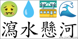 泻水悬河 对应Emoji 🤢 💧 🚟 🌊  的对照PNG图片