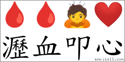 瀝血叩心 對應Emoji 🩸 🩸 🙇 ❤️  的對照PNG圖片