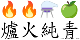 爐火純青 對應Emoji 🔥 🔥 ⚗ 🍏  的對照PNG圖片