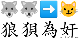 狼狽為奸 對應Emoji 🐺 🐺 ➡ 😼  的對照PNG圖片