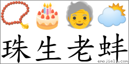 珠生老蚌 對應Emoji 📿 🎂 🧓 🌥  的對照PNG圖片