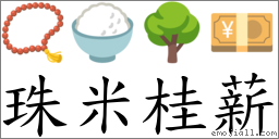 珠米桂薪 對應Emoji 📿 🍚 🌳 💴  的對照PNG圖片