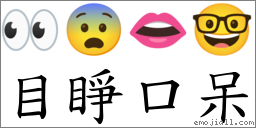目睜口呆 對應Emoji 👀 😨 👄 🤓  的對照PNG圖片