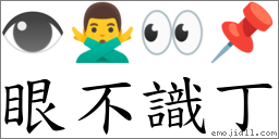 眼不識丁 對應Emoji 👁 🙅‍♂️ 👀 📌  的對照PNG圖片