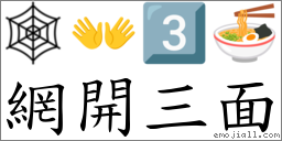 網開三面 對應Emoji 🕸 👐 3️⃣ 🍜  的對照PNG圖片