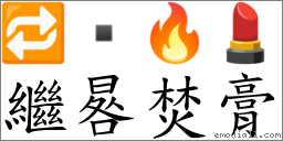 繼晷焚膏 對應Emoji 🔁  🔥 💄  的對照PNG圖片