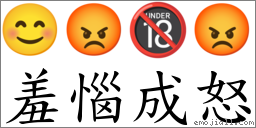 羞惱成怒 對應Emoji 😊 😡 🔞 😡  的對照PNG圖片