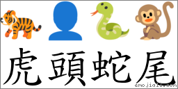 虎頭蛇尾 對應Emoji 🐅 👤 🐍 🐒  的對照PNG圖片