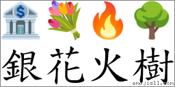 銀花火樹 對應Emoji 🏦 💐 🔥 🌳  的對照PNG圖片