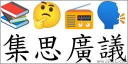 集思廣議 對應Emoji 📚 🤔 📻 🗣  的對照PNG圖片