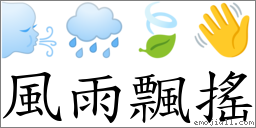 風雨飄搖 對應Emoji 🌬 🌧 🍃 👋  的對照PNG圖片