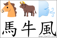 马牛风 对应Emoji 🐴 🐂 🌬  的对照PNG图片