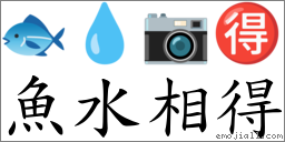 魚水相得 對應Emoji 🐟 💧 📷 🉐  的對照PNG圖片