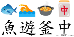 魚遊釜中 對應Emoji 🐟 🏊 🍲 🀄  的對照PNG圖片