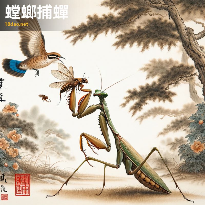 螳螂捕蝉 - 成语故事配图